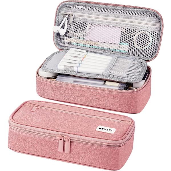 Stor blyantsæske, blyantsæske til kvinder og mænd, blyantpose, markørpenneetui, bærbar kontorartikler blyanttaske til kontor, pink Pink