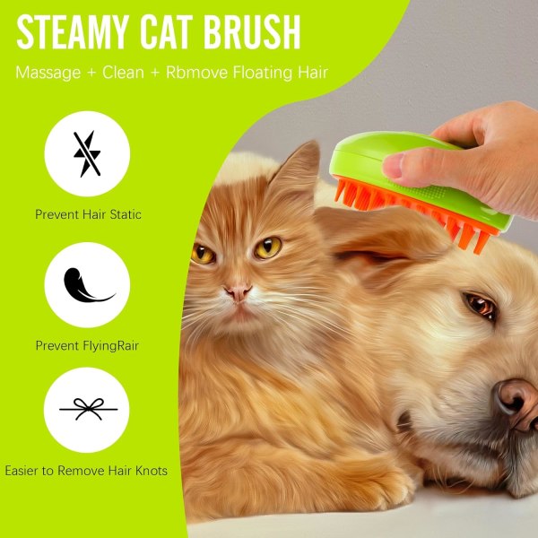 3 i 1 dampende katte-/hundebørste til massage, multifunktionelle kattebørster til pleje, børste til kæledyrshår til fjernelse af sammenfiltrede og løse hår (grøn) Green