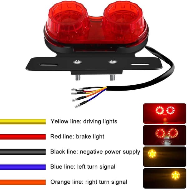 Motorcykel LED Baglygte Brems Blinklys Nummerpladeholder Red