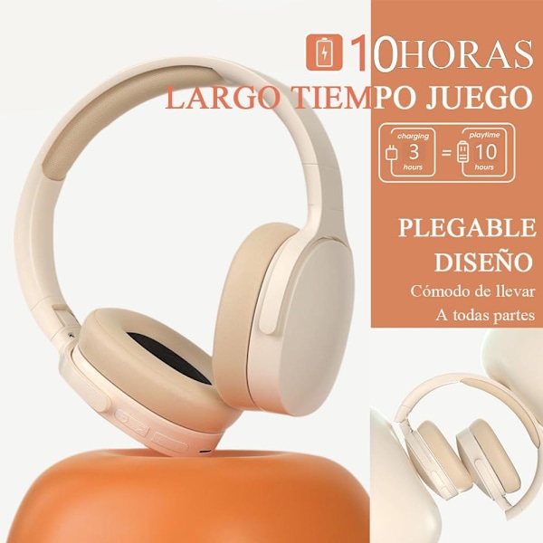 Bluetooth Trådløse Hodetelefoner Hodebøyle Hodetelefoner HD Mikrofon Sammenleggbare Trådløse Hodetelefoner Støyreduserende Over-øre Hodetelefoner Hi-Fi Stereo Beige