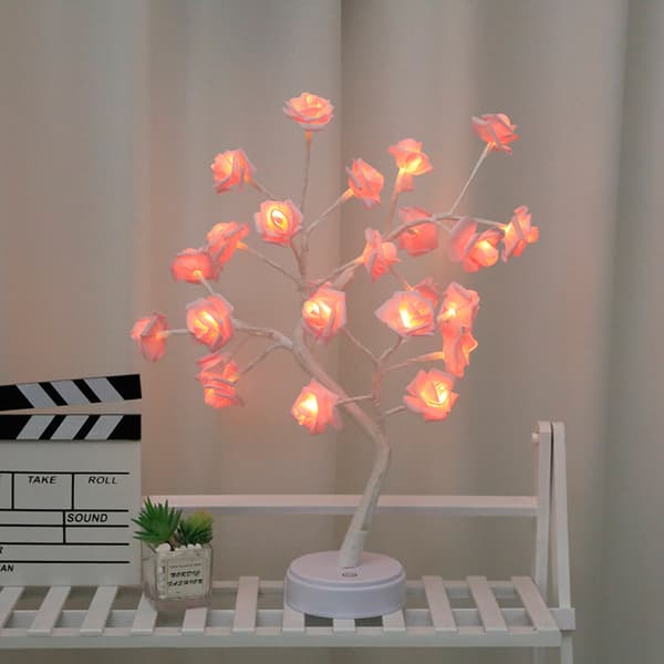 Trælys Rose Blomster Jule Bonsai Lampe