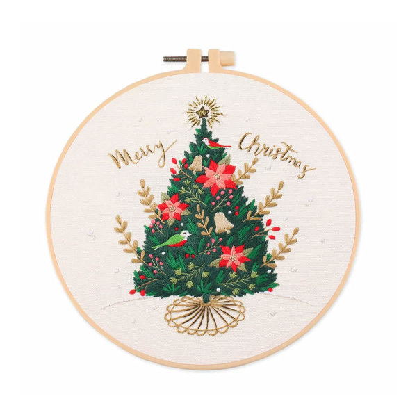 Julebroderisett med mønstrede korsstingsett, inkludert plastbrodereringer, fargede tråder og nåleverktøy (juletre) 1