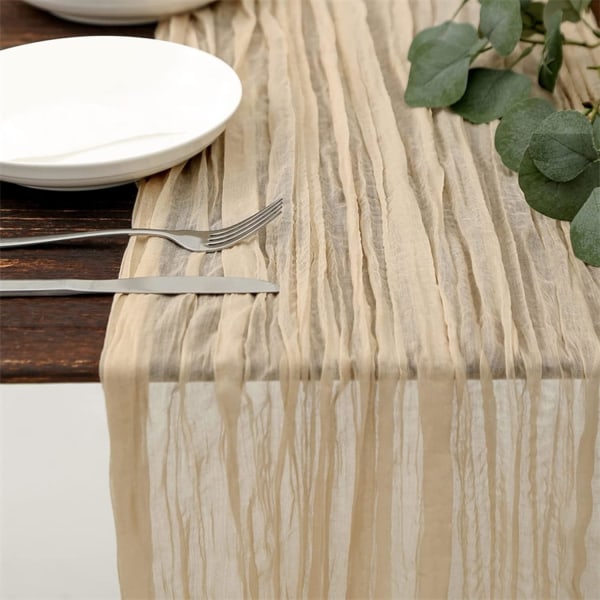 Cheesecloth bordslöpare, bordslöpare för evenemang, bröllopsdekor, jul, beige, 90×300CM, beige Beige