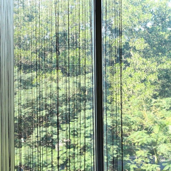 Dørstrenggardin, vægpanel frynser vindue rumdeler blind, hjem terrasse soveværelse dekorative kvast skærm båndstrenge strimmel (sort) Black