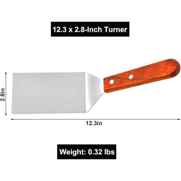 Rustfritt stålspatel, metallspatler, skraper for støpejernspanne, grillspatel med treskaft, hullåpning elastisk spade