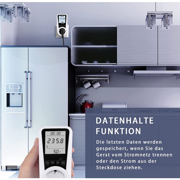 Strømmåler, Power Meter, Strømmåler med stort LCD-display + baggrundsbelysning, Overbelastningsbeskyttelse 3680W，230V,16A（1 pakke）