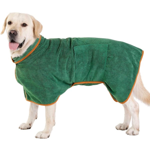 Hundmorgonrock, mikrofiber, snabbtorkande, hundbadrock, bomull, superabsorberande, morgonrock för stora, medelstora och små hundar green M