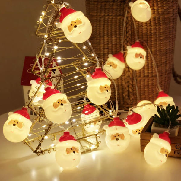 LED-julbelysning för julgran och heminredning - 10ft ljusslinga med 20 LED-lampor för inomhus- och utomhusbruk (tomten)