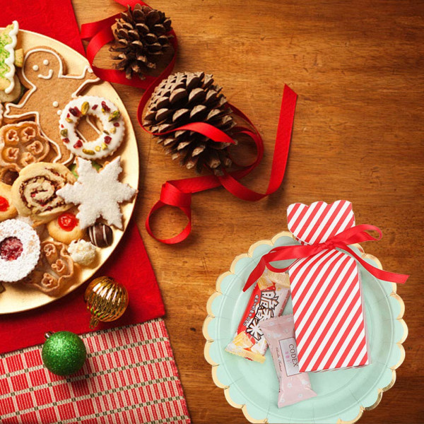 50 st godisask för favour jullåda gåva med 50 band, julklappsförpackning DIY tårtakar Present party dessert kaka papper förpackning