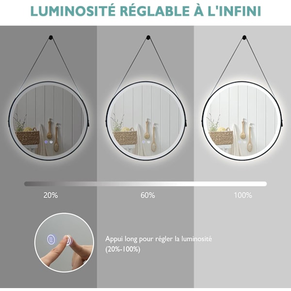 Rund LED-väggspegel 50 cm anti-dimma, badrumsspegel, cirkel LED