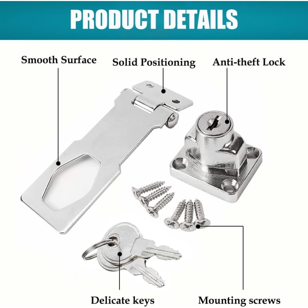 Hasp Hengelås, Skuffeslås, Skapskap Nøkkellås, Hasp Lås, Hengelåsspenne (4 Tommer) 4inch