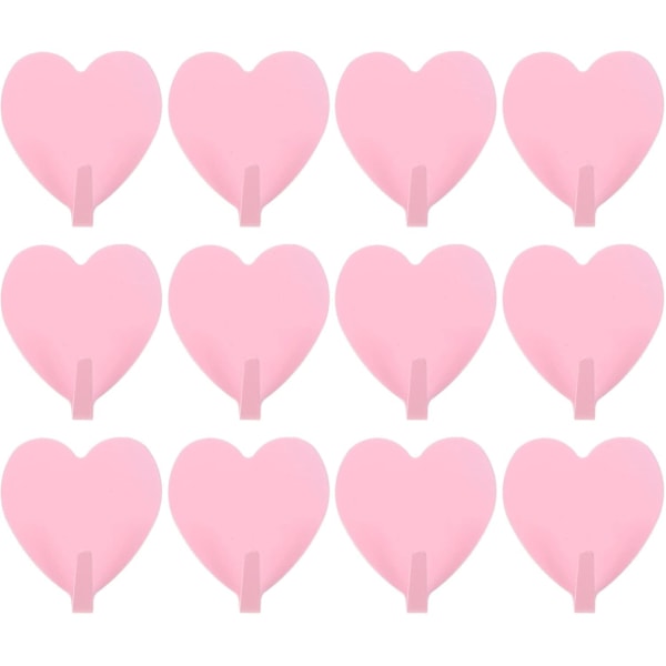 12 st hjärtformade väggkrokar, självhäftande väggkrokar för att hänga handdukar, klädhängare för badrum, handdukshållare i järn, förvaring, rosa
