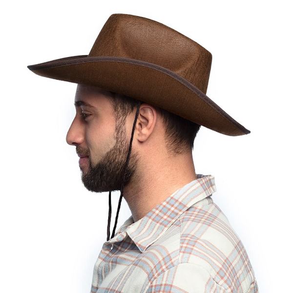 Cowboyhatt för vuxna, huvudbonad för karnevaldräkter, sheriff, rodeoryttare, vilda västern, kostym, karneval, temafest brown