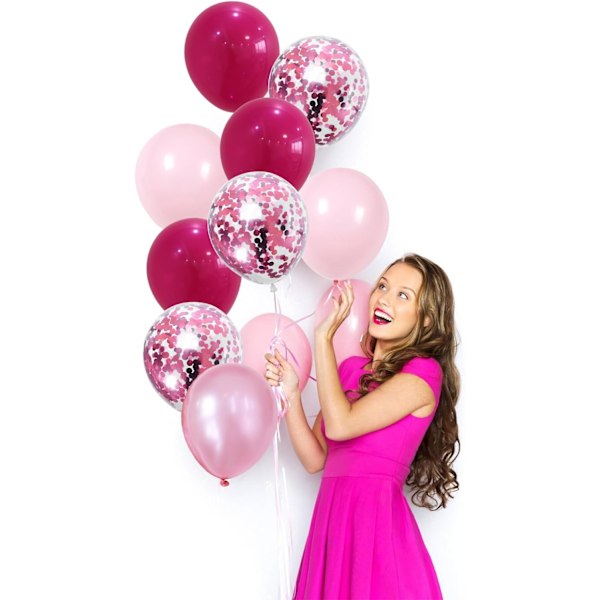 Heta rosa och babyrosa ballonger, 60-pack 12 tum premium rosa latexballonger med konfettiballong