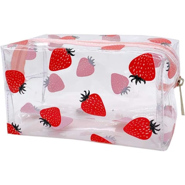Klare makeuptasker Kosmetiktaske Rejsevasketaske Toilettaske Opbevaringspose Penalhus til Kvinder Piger Jordbær Strawberry
