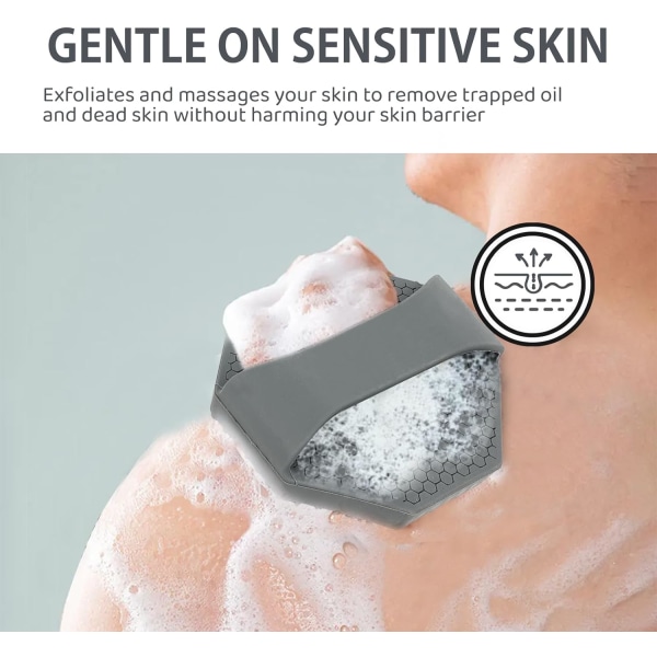 Kroppsskrubb i silikon, kroppsskrubb för känslig hud, miljövänlig duschtvätt för kropp, kroppsborste i silikon för duschning (grå) Gray