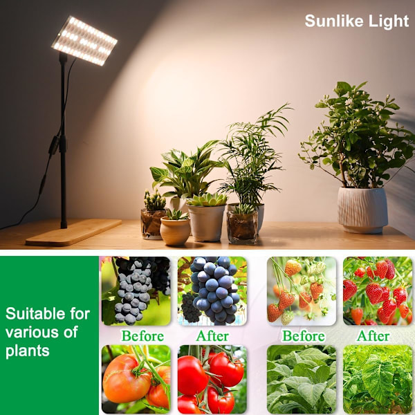 Fullspektrum LED Vekstlys med Stativ, Høydejusterbart Innendørs Plantelys, Gulvlampe med 3T/9T/12T Timer, 3 Moduser og 10 Dimmenivåer