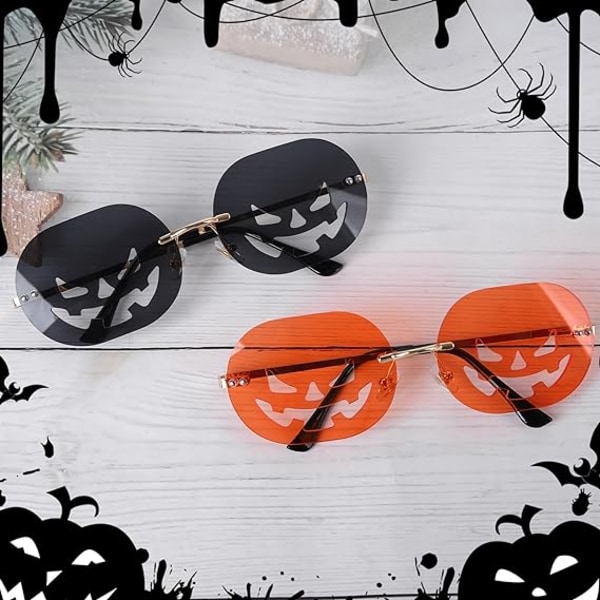 2 STK Halloween-briller, for kvinner Gresskarsolbriller Kantløse Funny Rave Trendy Nyhet Lekebriller Halloween Cosplay-festdekorasjoner
