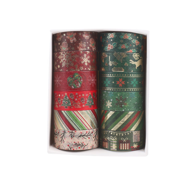 12 ruller Christmas Washi Tape, Xmas Gold Foil Washi Tape, Dekorativ maskeringstape, Holiday Xmas Washi maskeringstape