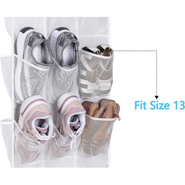 30 store lommer sko hængende opbevaring arrangør til garderobe skinne rack dobbeltsidet med roterende bøjle mesh sko arrangør, hvid White