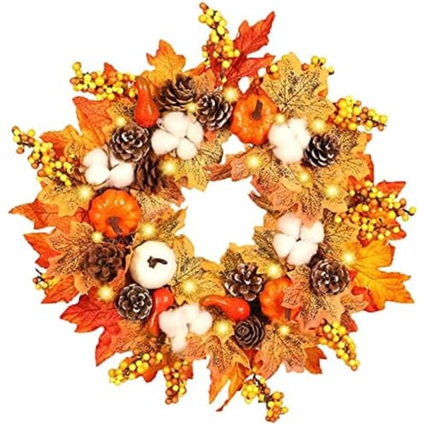 Konstgjord lönnlövs krans för ytterdörr 45cm Thanksgiving lönnlövs krans, krans dörr väggdekorationer jul（45cm）