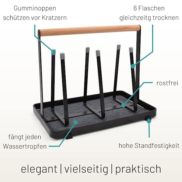 All-in-one-pulloteline SodaStreamille - Valutusteline kaikentyyppisille pulloille juoma- ja vauvapulloille - Universaali kuivausteline (metalli, musta) black