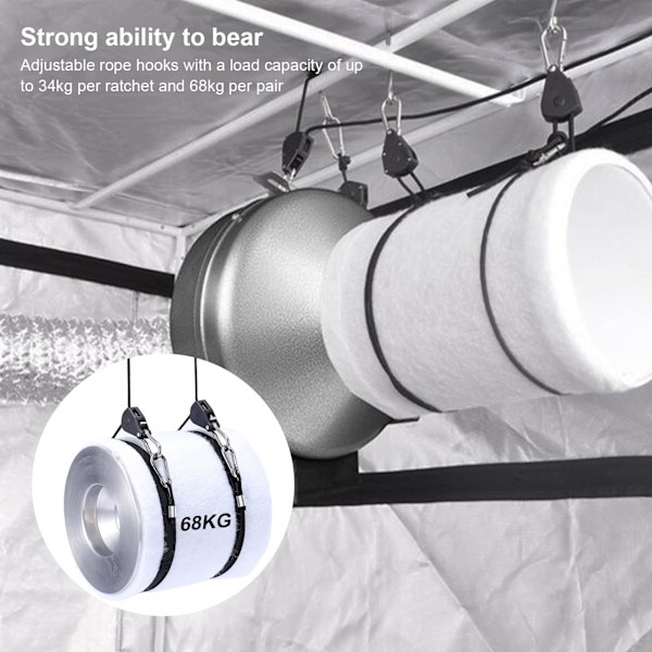 4 stk justerbare skralletau med 1/8 kroker strammer seil skygge seil skralle stropp tau for lampe eller planter