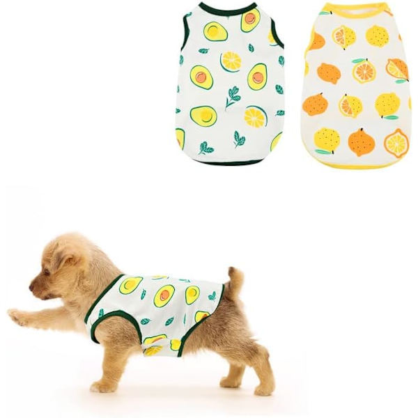 2 st hundtröjor, söt andningsbar sweatshirt med fruktmönster, sommarstrandkläder T-shirt, mjuk husdjursvästkläder (M)