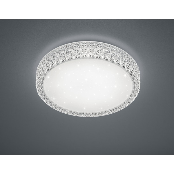 LED-taklampe, akryl, integrert, 18 W, transparent, diameter 38,5 cm, hvit