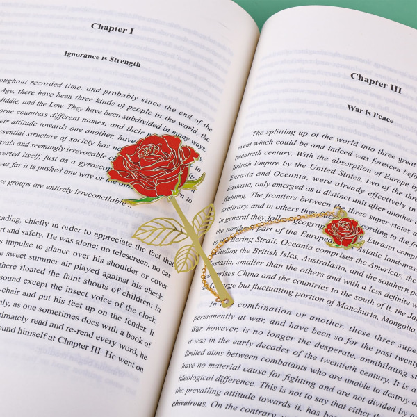Bokmärke med röd ros med blomsterhänge, metallbokshållare för läsälskare, unika bokmärken för presenter