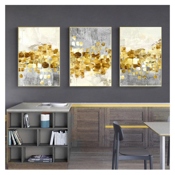 Pohjoismainen abstrakti kultainen foliokangasmaalaus Moderni harmaakultainen seinätaide julisteita ja tulosteita olohuoneen sisustukseen ilman kehystä 50*70cm