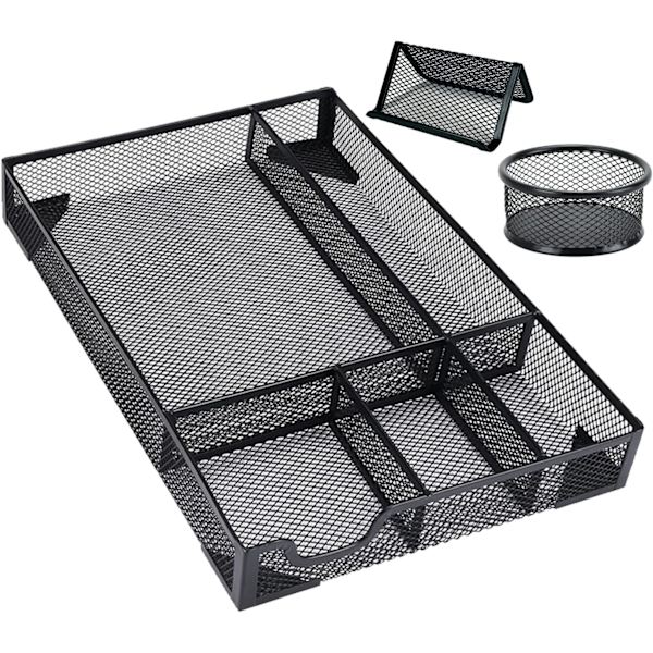 Skrivebordsskuffe Organizer Bakke - Metal Mesh 5 Rum Stor Plads, Multi-use Opbevaringsboks Sæt til Kontor, Badeværelse, Køkken Bestik, Makeup