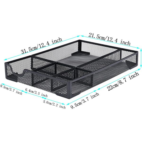 Skrivebordsskuffe Organizer Bakke - Metal Mesh 5 Rum Stor Plads, Multi-use Opbevaringsboks Sæt til Kontor, Badeværelse, Køkken Bestik, Makeup