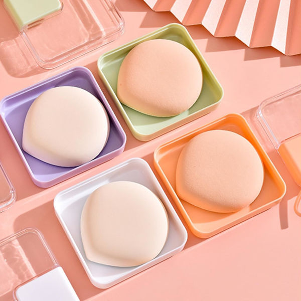 Pudderdåse Rejsetaske, 5 Stk Makeup Pudderdåse Opbevaringsboks Gennemsigtigt Dæksel Ansigtsmakeup Blender Puff Rejsetaske, Pink