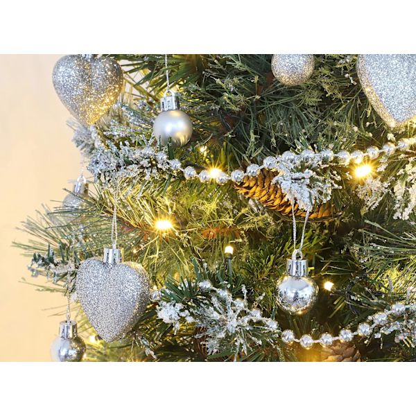 6 stk - 60 mm Hjerteformede Julekulepynt – Glitterdekorerte Kulepynt, Sølv