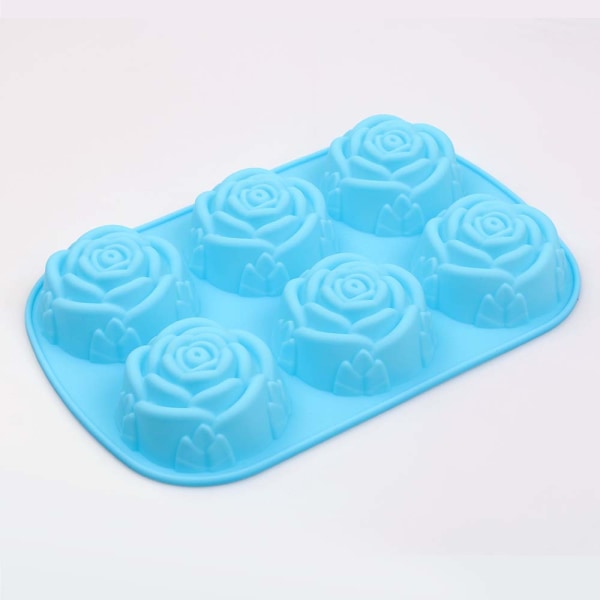 6-hulrums silikoneblomsterformet form, sæt med 3 STK non-stick fødevaregodkendt silikone jumbo rosenform til slikchokoladegelé, isterning – roser