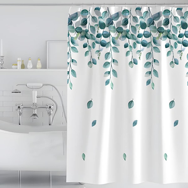 Duschdraperi 180 x 180 cm gröna blad växt viktad fåll anti-mögel textil, vattenavvisande, tvättbart polyestertyg badgardiner för badrum 180cm*180cm