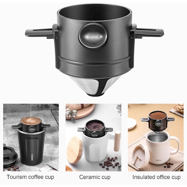 Gjenbrukbar permanent kaffefilterholder med rustfritt stål dobbelt filterholder 1-2 kopper