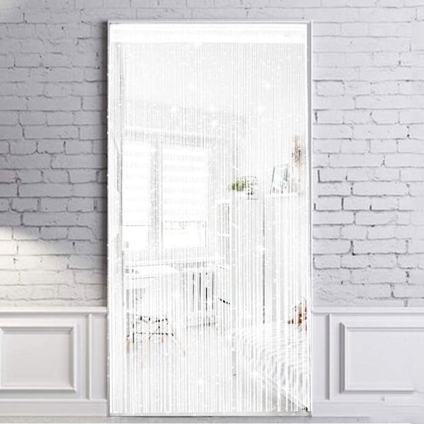 Glitter String Dørgardiner Panel, Fluenetgardin, Døråbningsdeler til Vindue Dekorativ 100x200cm (Hvid)