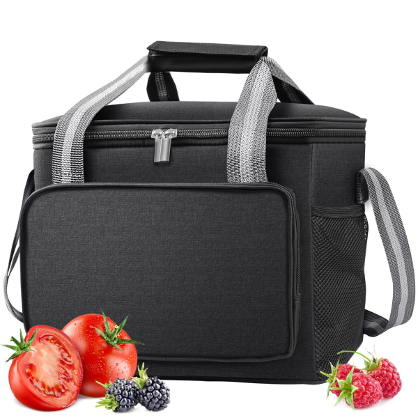 15L kjølebag piknikbag matpakke - små sammenleggbare kjølebager for på farten, lunsj, kontor, robust praktisk termopose isolerende bag, svart black