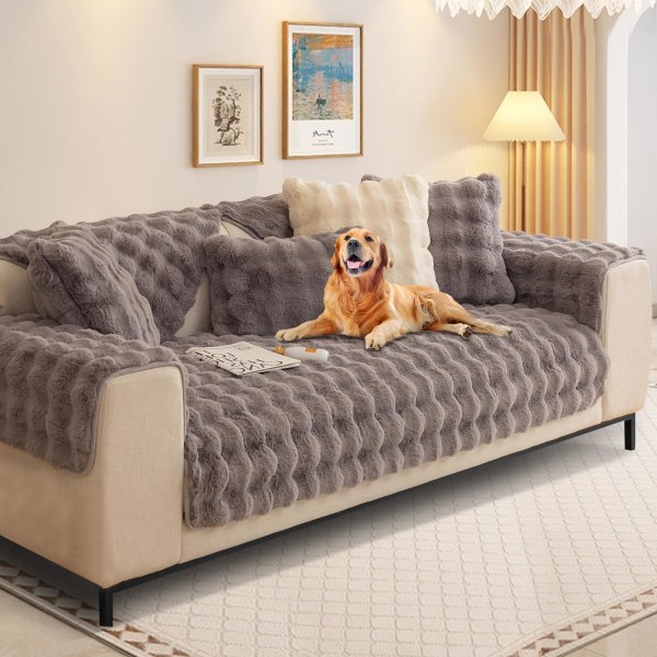 Kanin plysch sofföverdrag L-form 1/2/3/4 sitssoffa överdrag hörnsoffa U-form, 2023 Ny universell halkfri soffskydd, supermjuk soffa grey 70*70cm