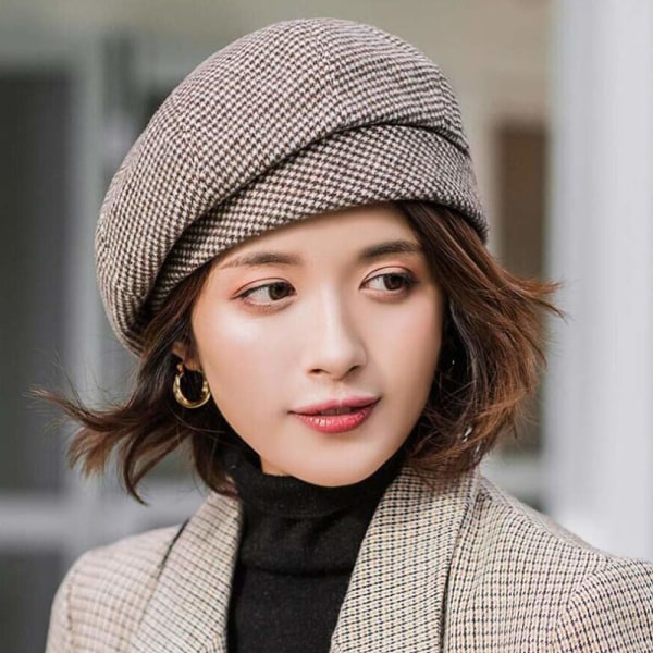 Vinterbaseret kasket Kvinders koreansk stil Kvinders baskerbaseretkjole hat vinterhat Komfortabel og varm til forår/efterår/vinter coffee