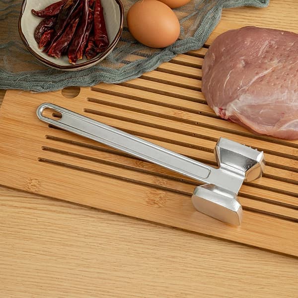 Rostfritt stål dubbelsidig köttmörningshammare spikad platt hammare aluminiumlegering köttmörningshammare metallklubba (1 st)