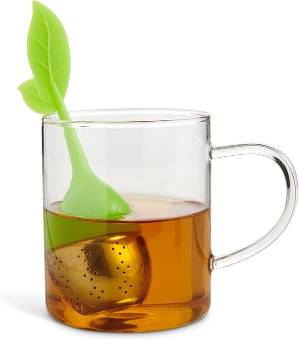 Teblad Teinfuser Si med Drypbakke, Til Løs Te og Urtete, 18/8 Rustfrit Stål og Silikone Grøn