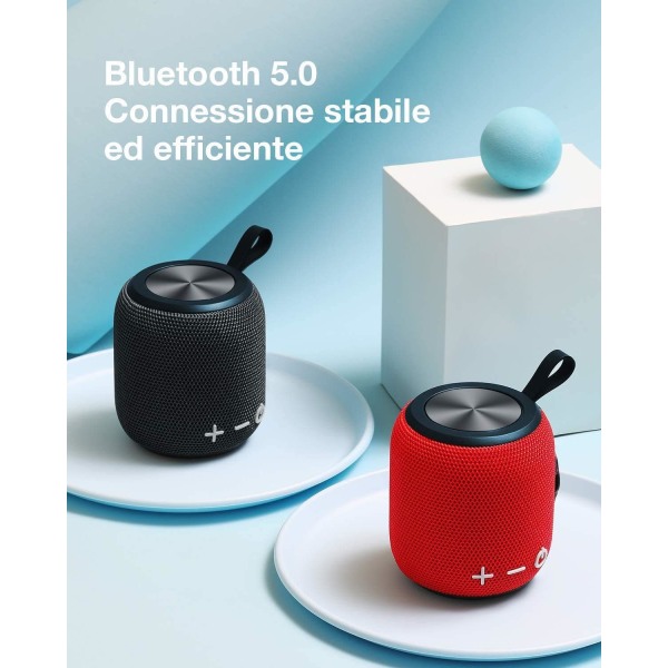 Kannettava Bluetooth-kaiutin, langaton mini-kaksoispariliitäntä Bluetooth 5.0 -kaiutin, HD 360 Surround Sound ja basso IPX7 (punainen) Red