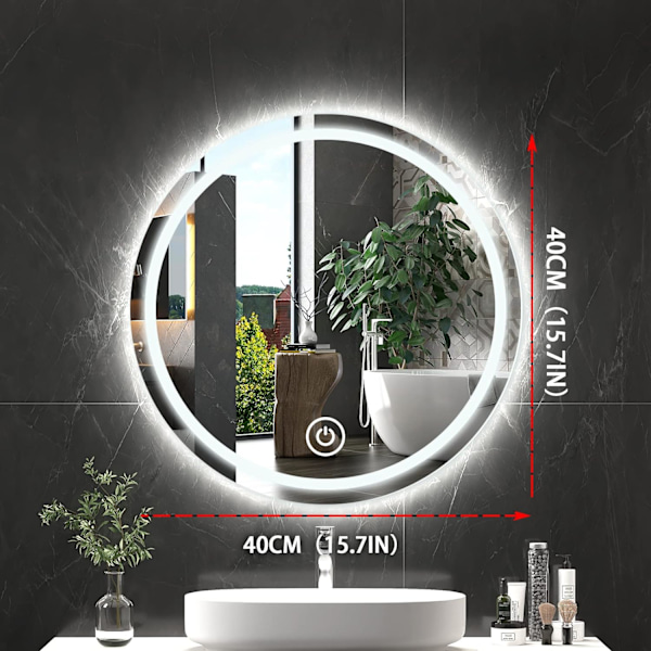Rundt veggmontert speil for stue baderom sminke opplyst speil for soverom LED(40CM)