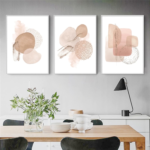 Trendig modern abstrakt rosa beige geometri canvasmålning affisch och tryck väggkonst bild oramad för sovrum vardagsrum heminredning 30*40cm