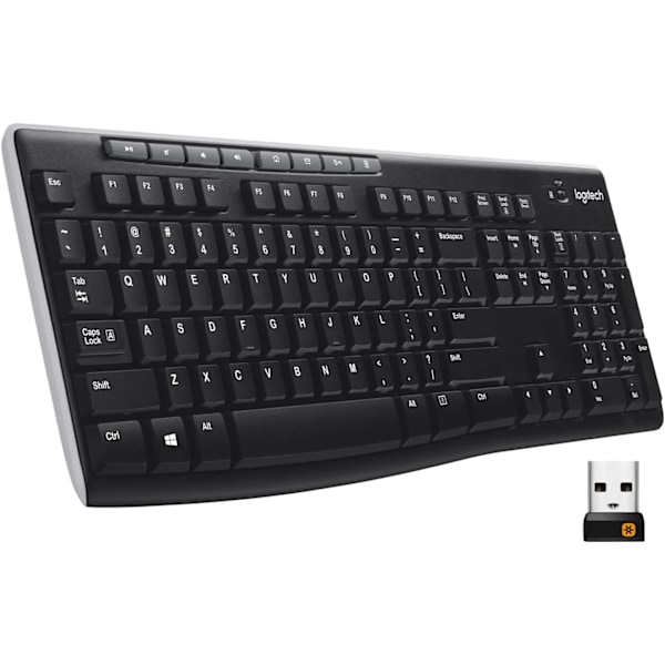 K270 Trådlöst tangentbord för Windows, fullstorlek, numeriskt tangentbord, 8 multimedieknappar, 2 års batteritid, kompatibel med PC, bärbar dator