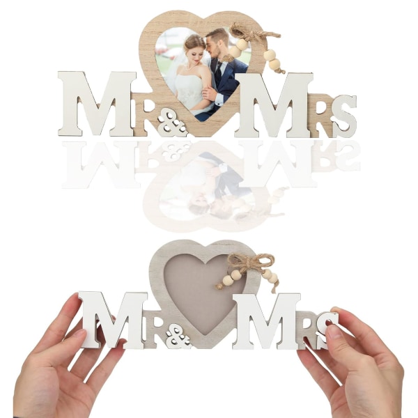 Bryllupsgaver, Mr & Mrs Bryllupsbilderammer Dekorasjoner Tre Kjærlighet Hjerteholder Par Personlige fotorammer Romantiske gaver