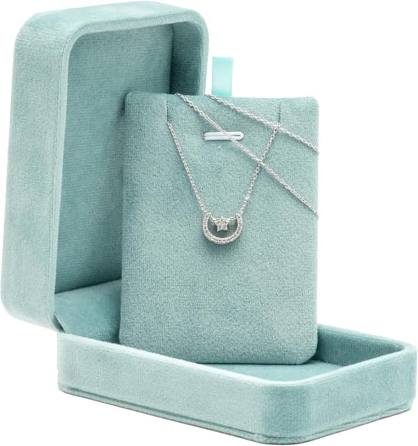 Klassisk smyckeskrin i sammet för halsband och hängen (blå)